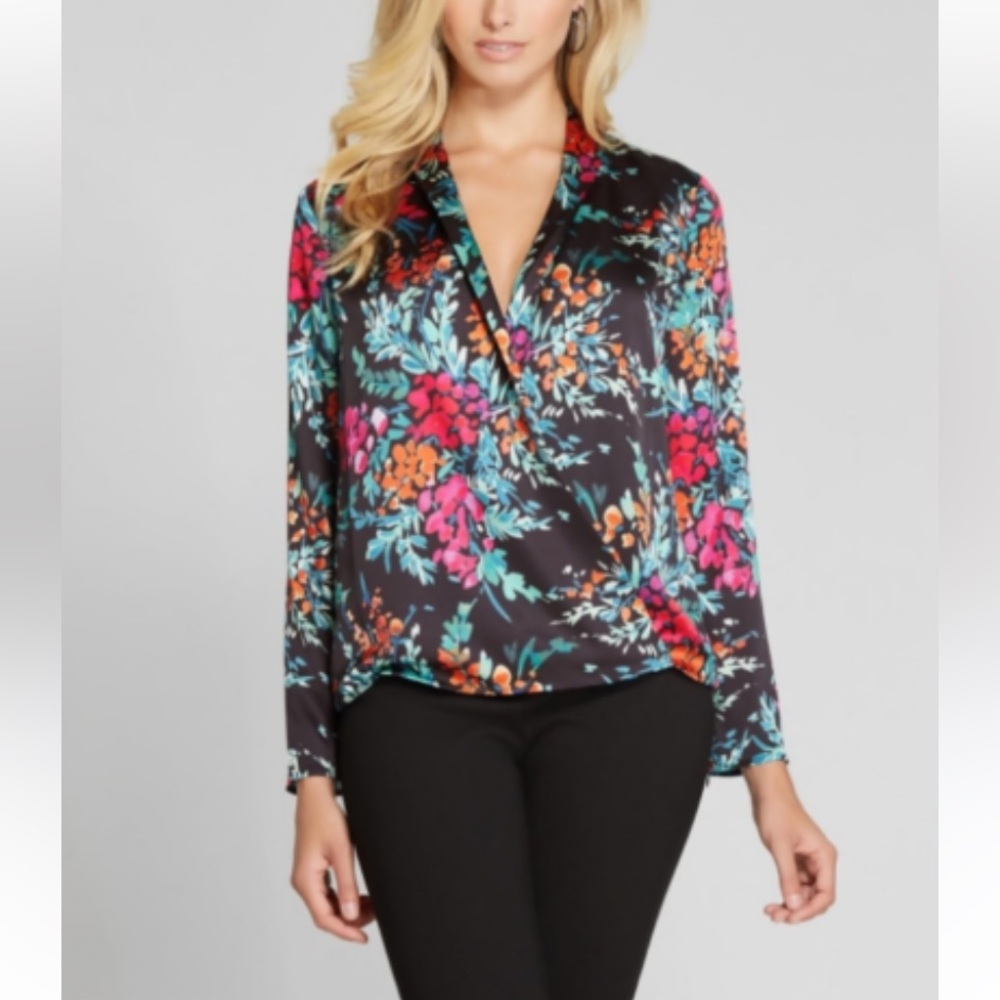 Marciano Long Sleeve V-neck Wrap Silky Top - Size M